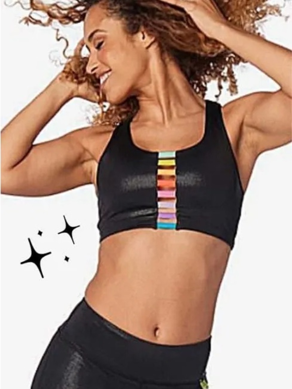 Zumba Wear Black Foil Rainbow Strappy Front Sports Bra - Size L